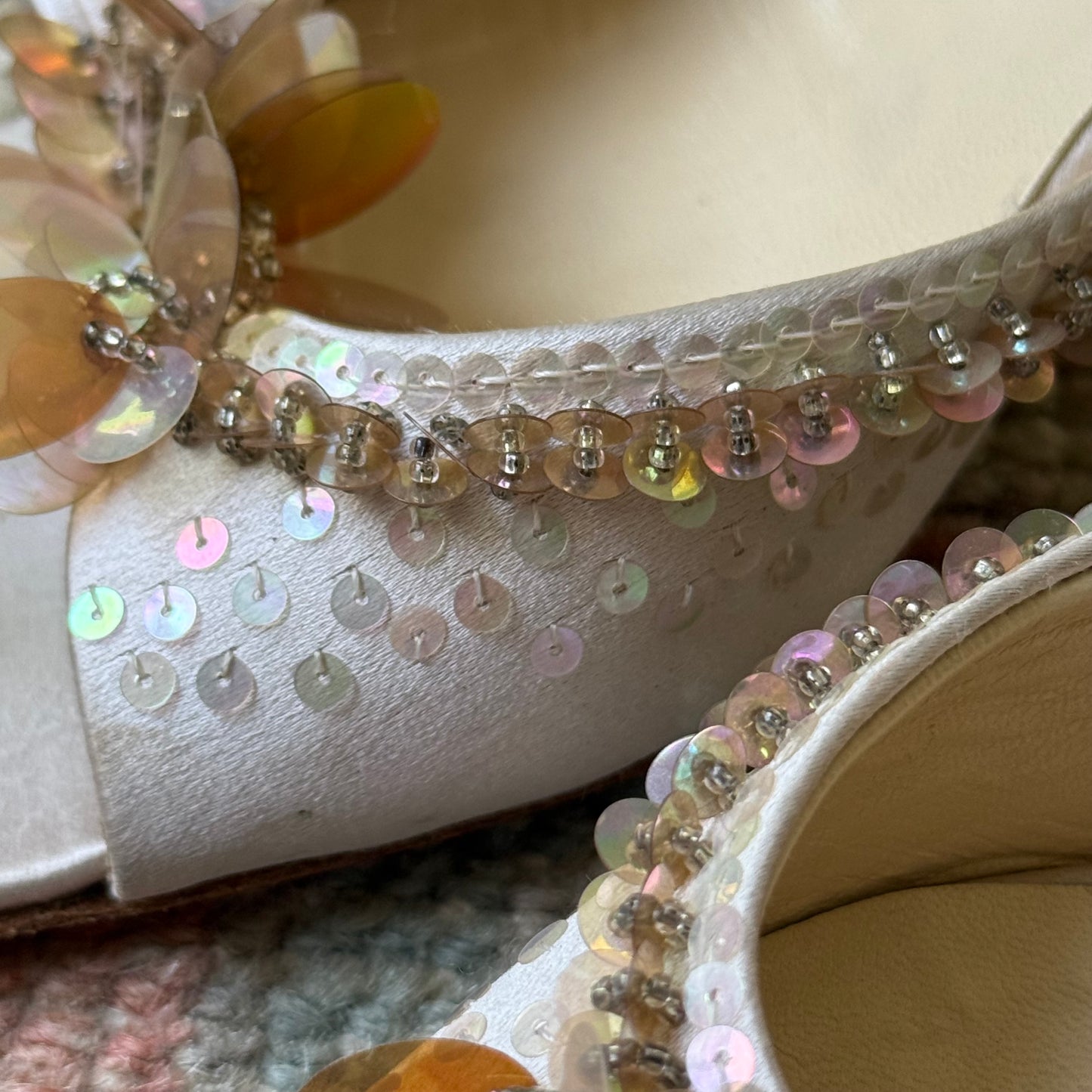 Spring 1999 Prada Silk Satin Sequin Mules - US 7.5