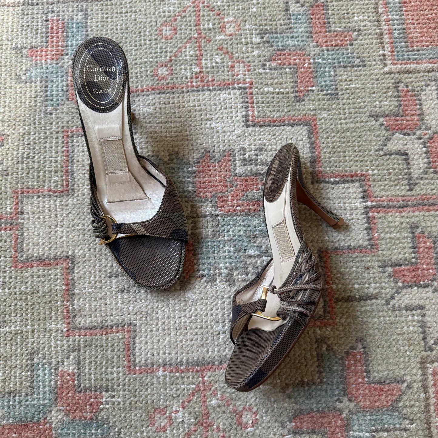 S/S2001 Galliano Dior Camo Lizard Mules - US 5-5.5