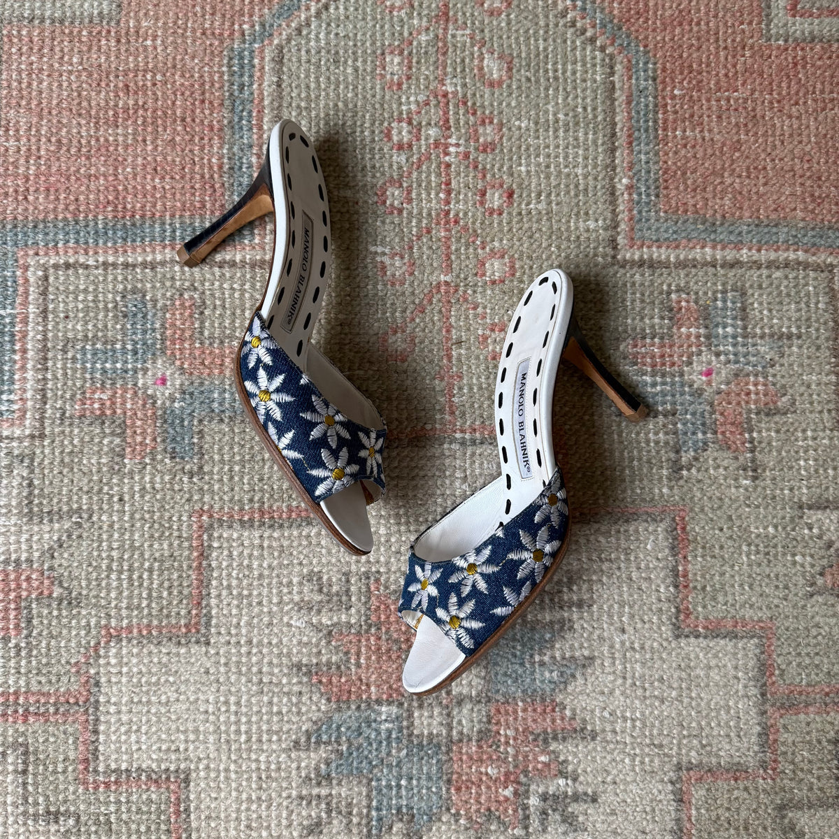 Y2K Denim Manolo Blahnik Daisy Mules - US 6.5