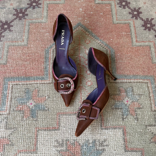 F/W2003 Prada Chocolate Buckle D’Orsay Heels - US 7