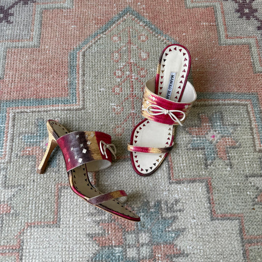00s Manolo Blahnik Lizard Bow Sandals - US 6-6.5