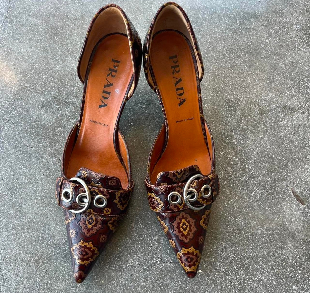 Prada Paisley Leather Mules - US 9