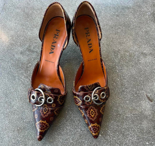 Prada Paisley Leather Mules - US 9