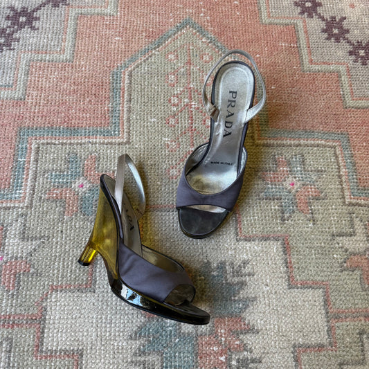 S/S1998 Prada Satin Lucite Slingback Wedge - US 7.5