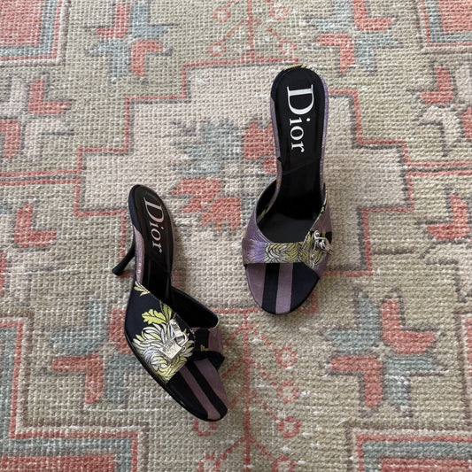 S/S2005 Galliano Dior Chrysanthemum Lock & Key Mules - US 7