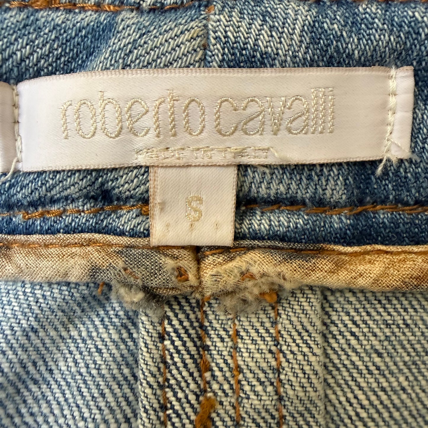 F/W2003 Roberto Cavalli Leather + Denim Skirt
