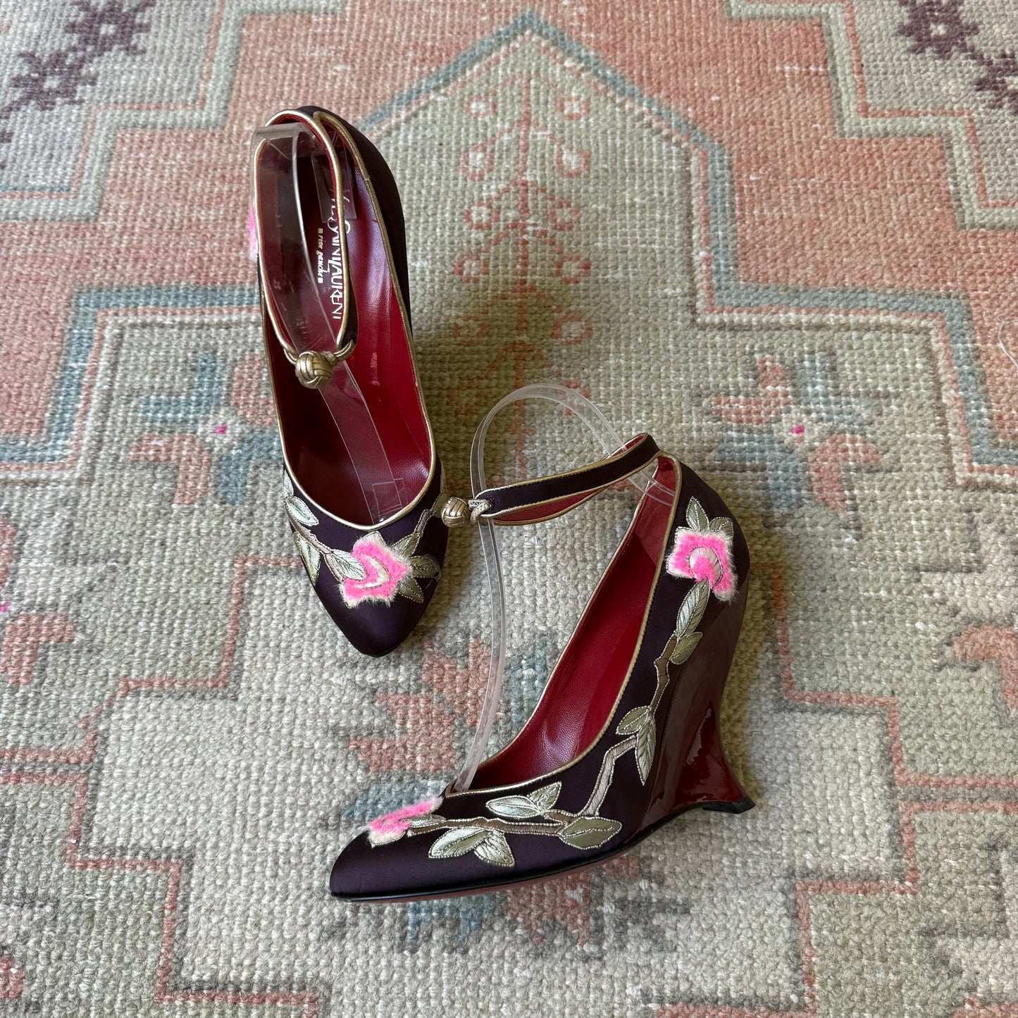 F/W2004 Tom Ford Yves Saint Laurent Silk Floral Wedges - US 7-7.5
