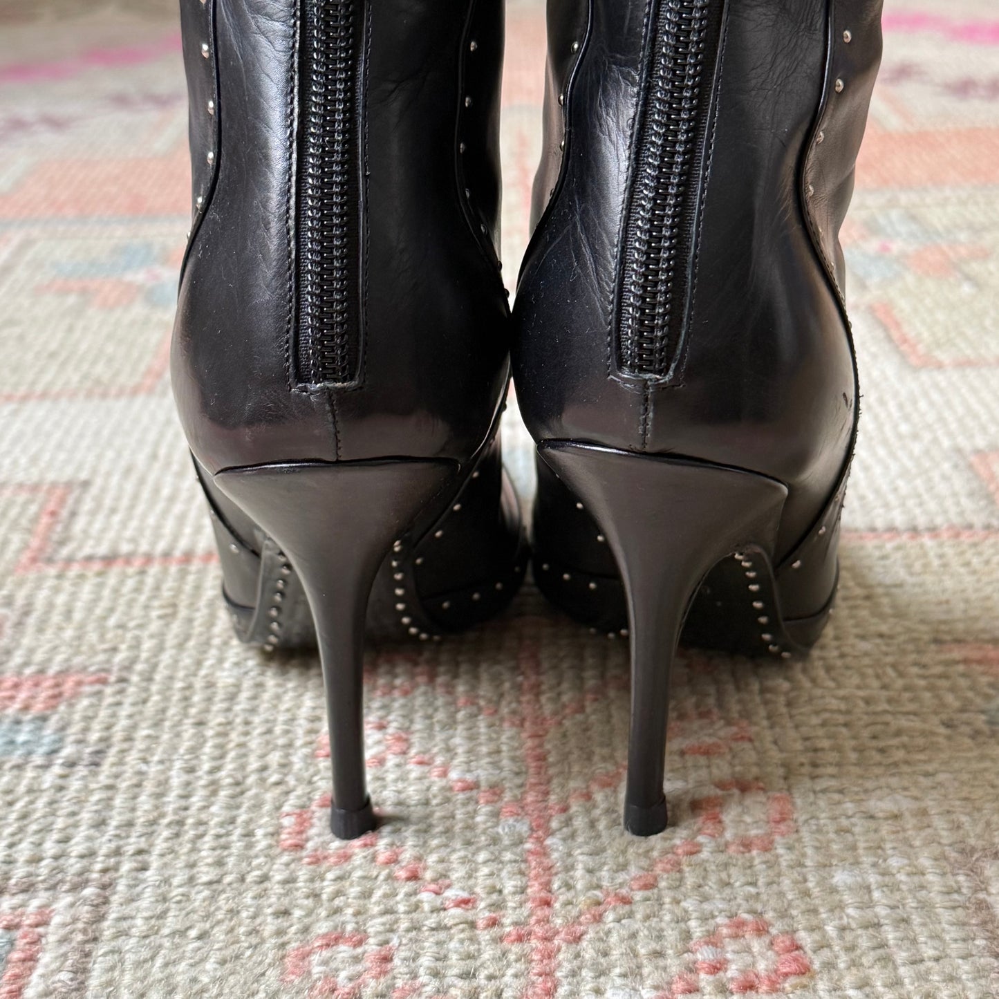 S/S2004 Galliano Dior Black Studded Boots - US 6.5