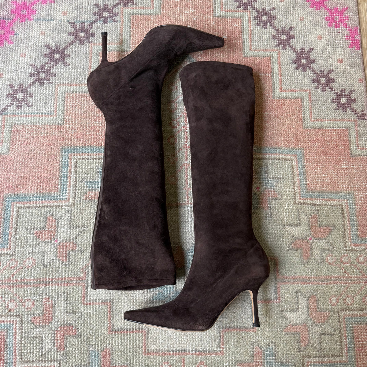 Y2K Jimmy Choo Brown Stretch Suede Boots - US 10.5