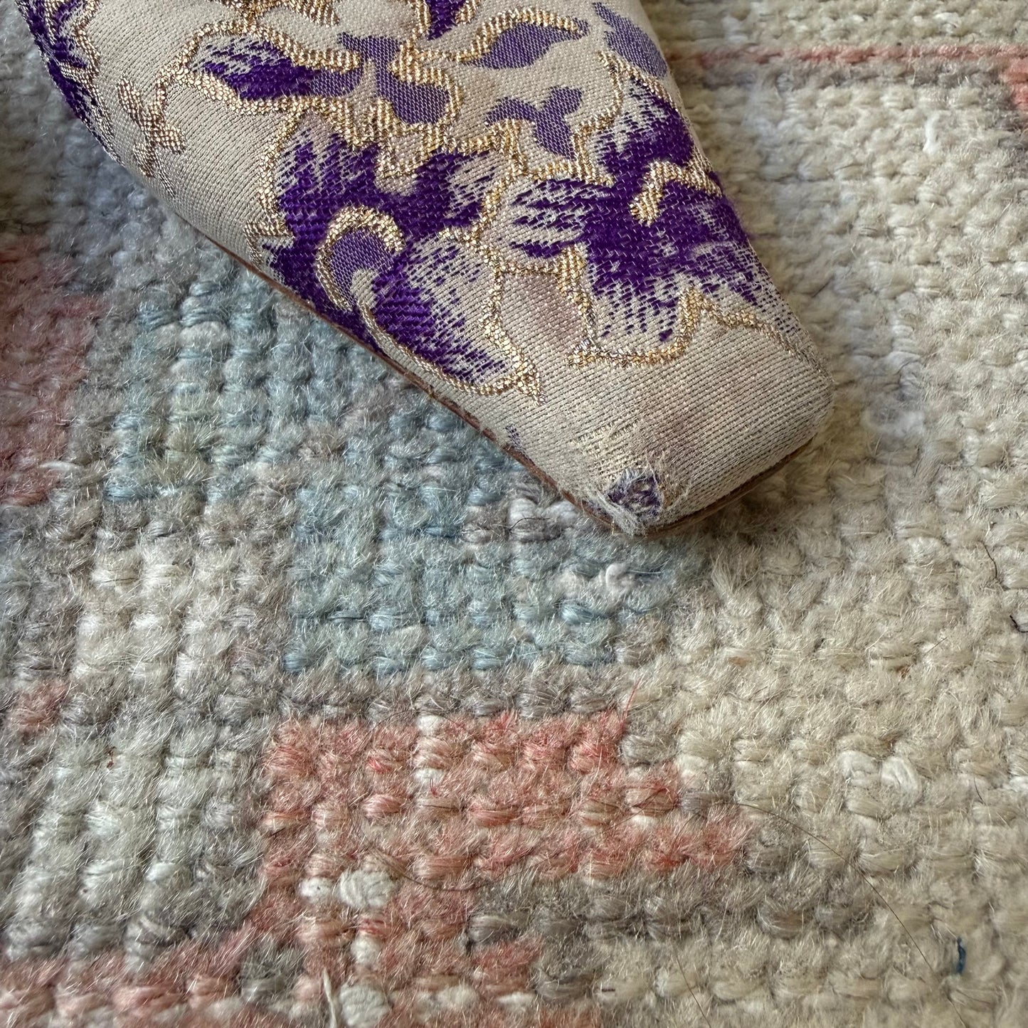 00s Prada Purple and Champagne Jacquard Lizard Mules - US 7.5