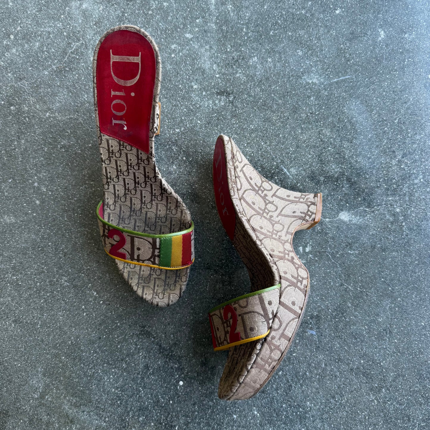 2004 John Galliano Christian Dior Rasta Wedges - US 7.5