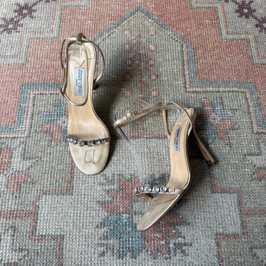Y2K Champagne Jimmy Choo Rhinestone Sandals - US 8