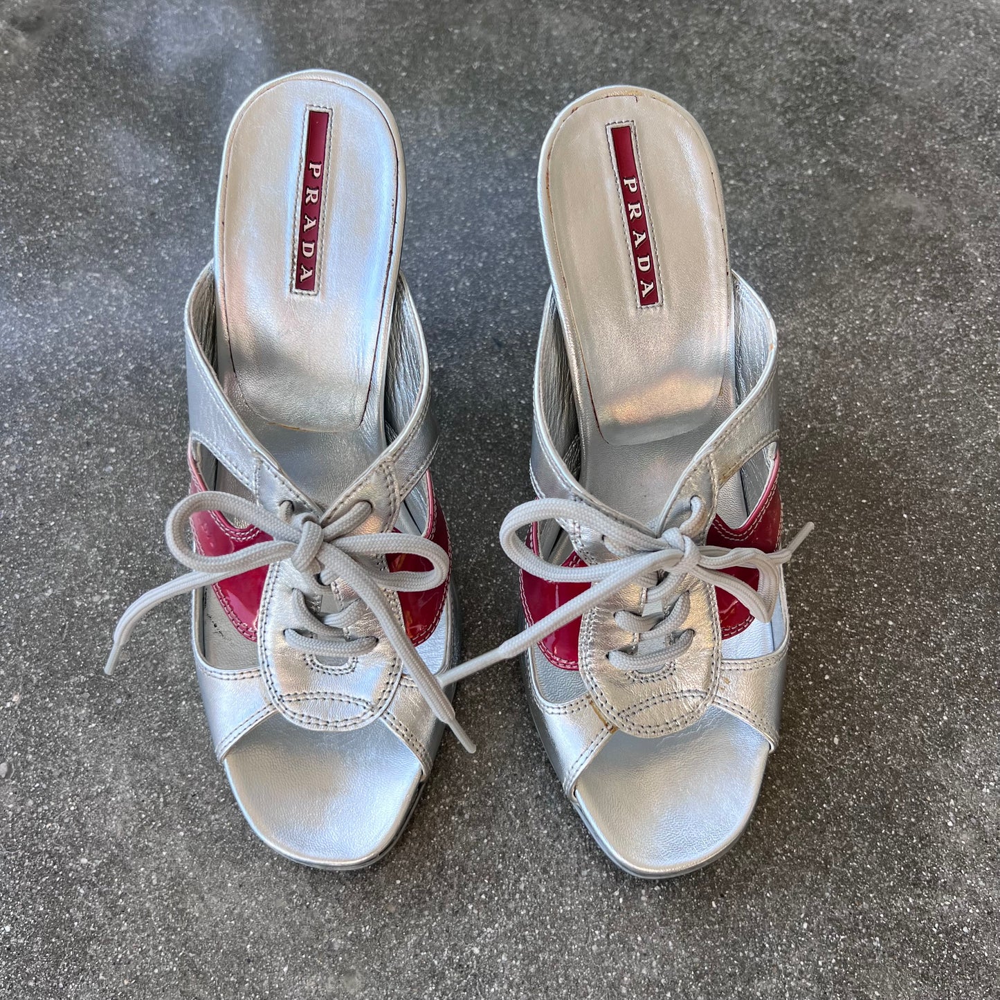 2000s Prada Linea Rossa Silver Mules