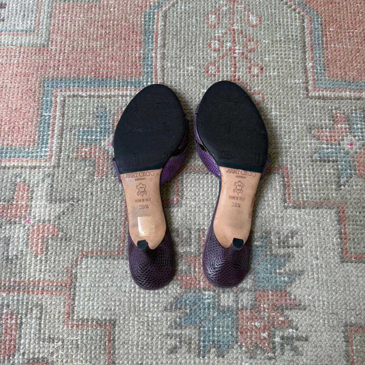Y2K Jimmy Choo Purple Karung Bow Mules - US 9