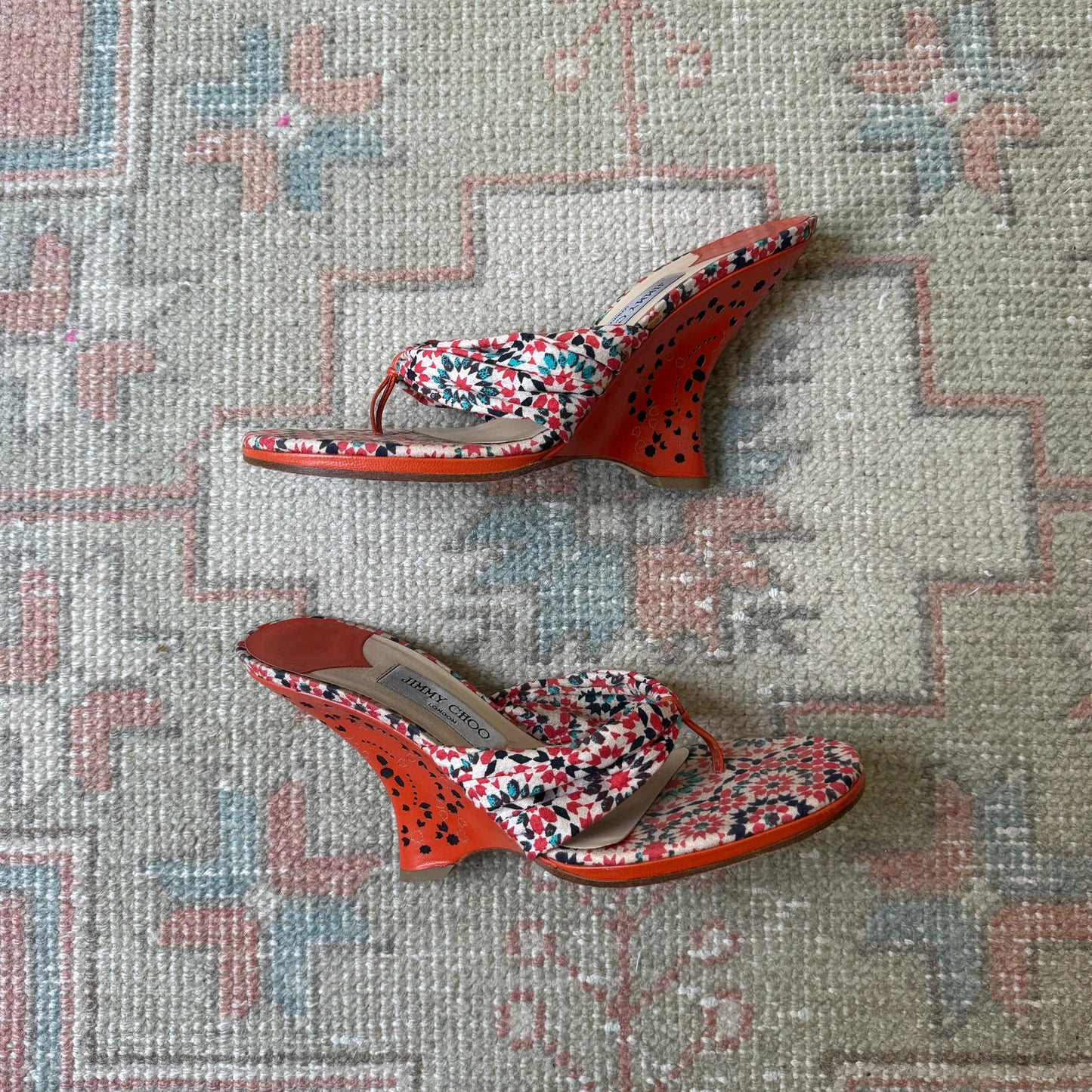 Y2K Jimmy Choo Orange Floral Wedges - US 10-10.5