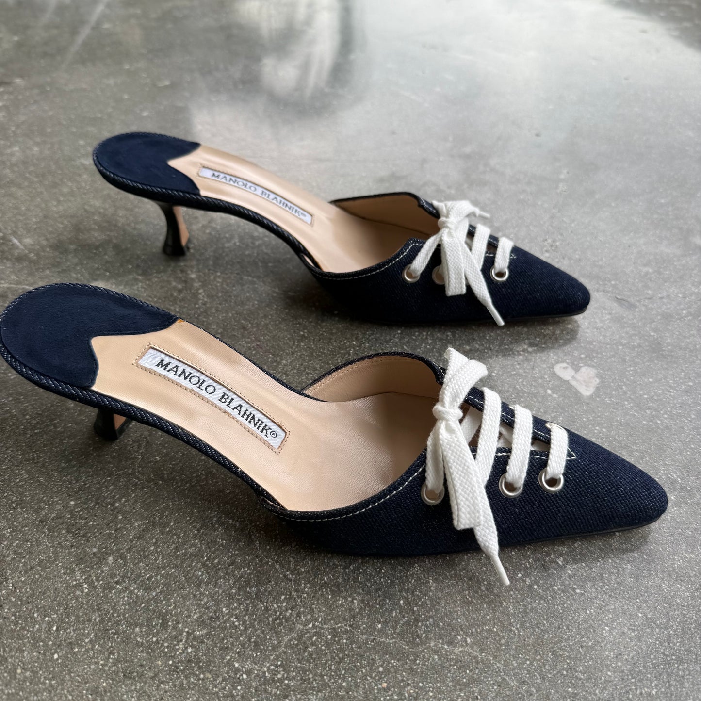 Early 00s Manolo Blahnik Denim Mules - US 7.5