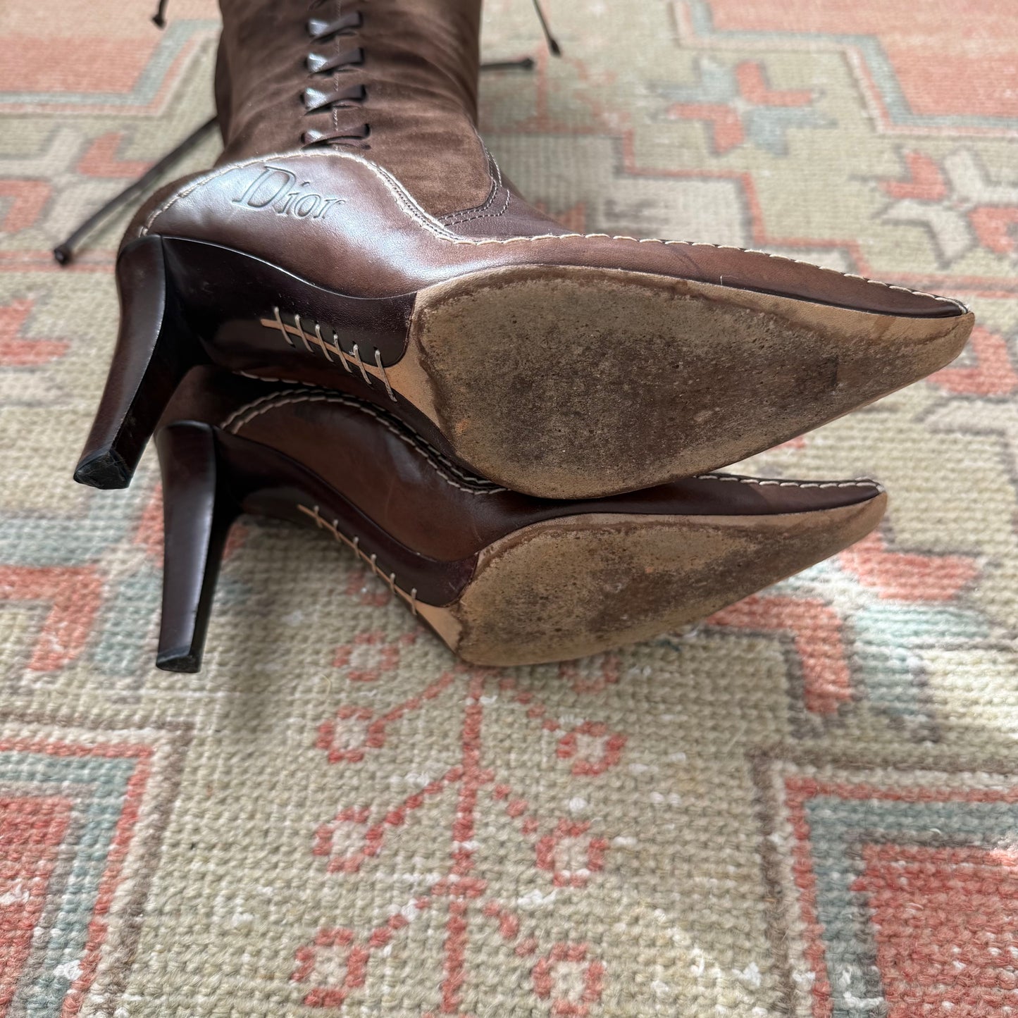 F/W2001 Galliano Dior Chocolate Suede Lace Up Western Boots - US 7