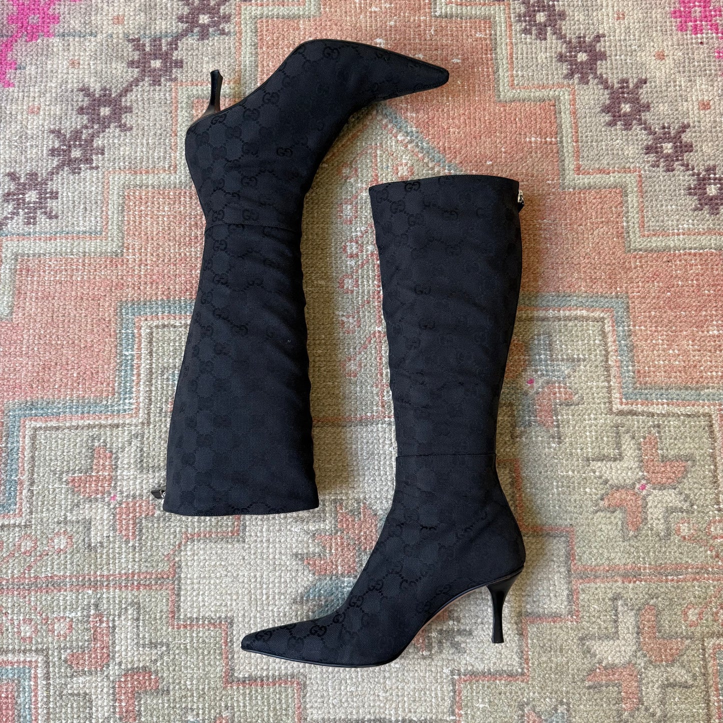 2002 Tom Ford Gucci Black Monogram Boots - US 5.5