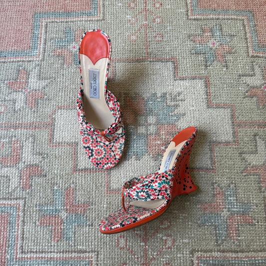 Y2K Jimmy Choo Orange Floral Wedges - US 10-10.5