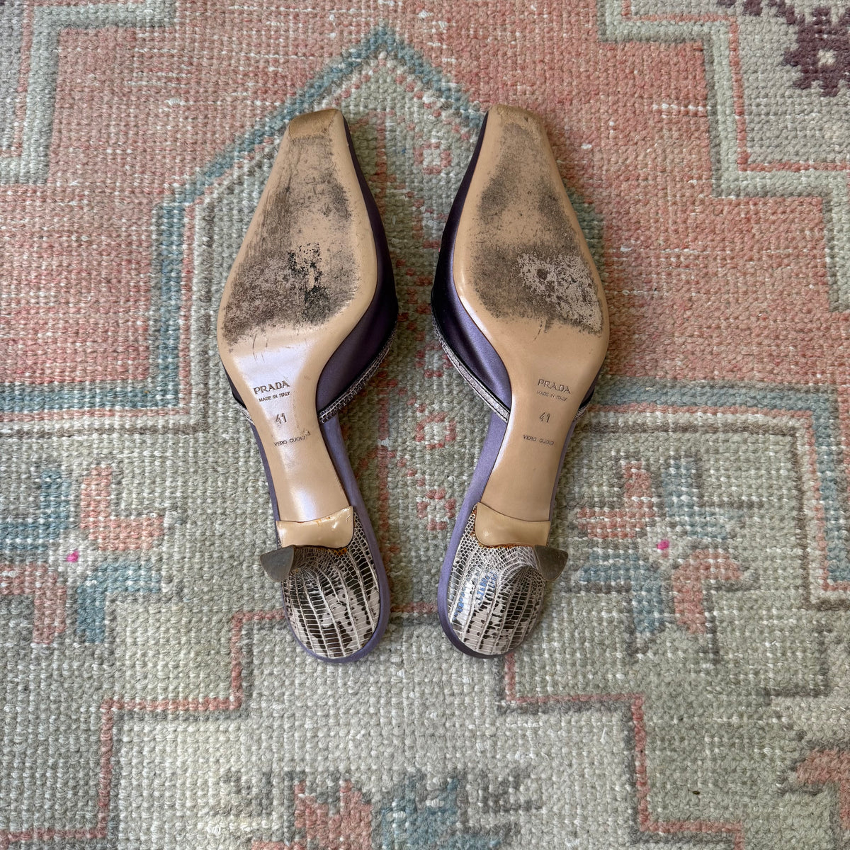 Y2K Prada Purple Silk Satin Floral Mules - US 10-10.5