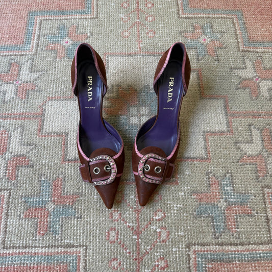 F/W2003 Prada Chocolate Buckle D’Orsay Heels - US 8
