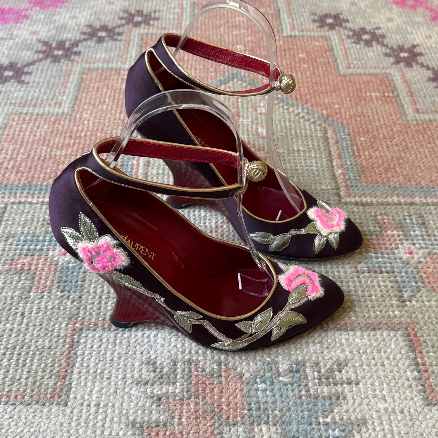 F/W2004 Tom Ford Yves Saint Laurent Silk Floral Wedges - US 7-7.5