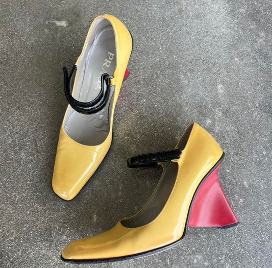 Prada FW98 Yellow and Red Patent Leather Mary Janes - US 6.5