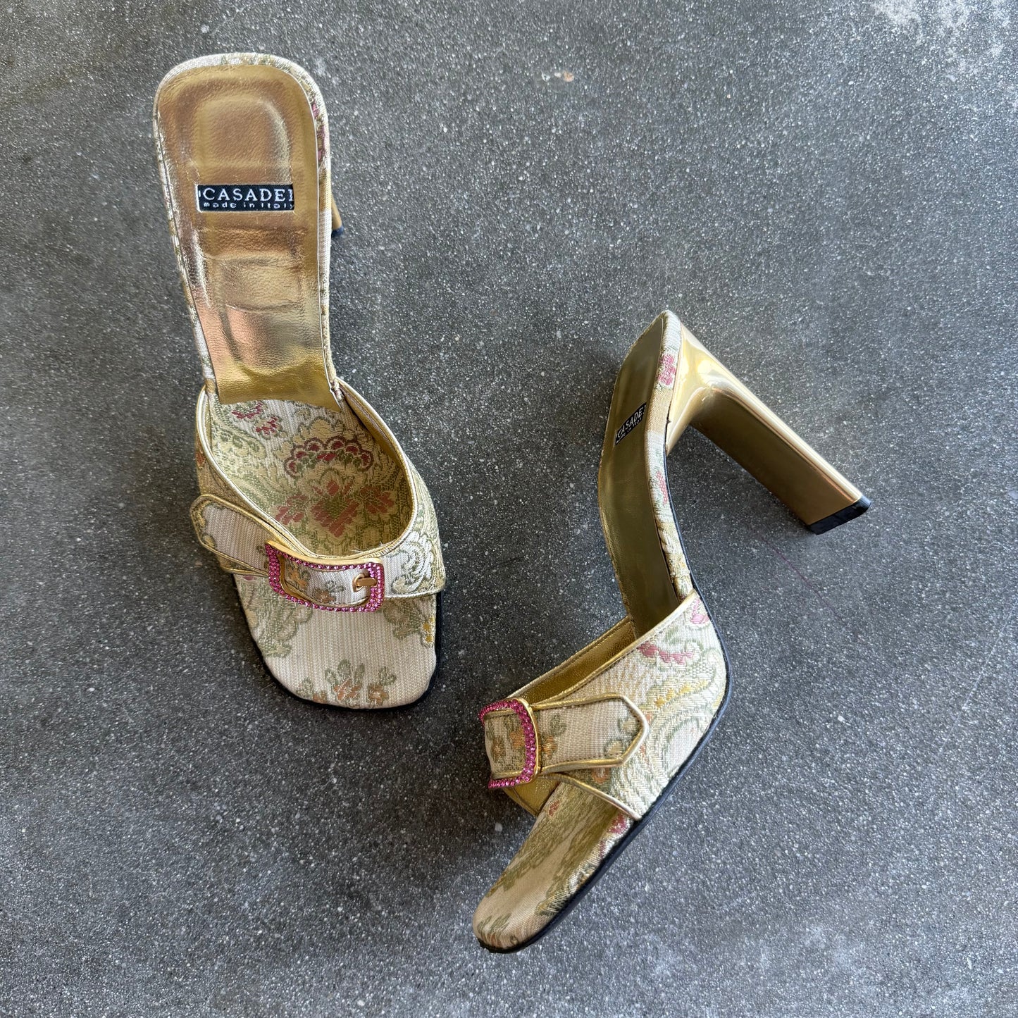 00s Casadei Jacquard Gold Mules - US 7