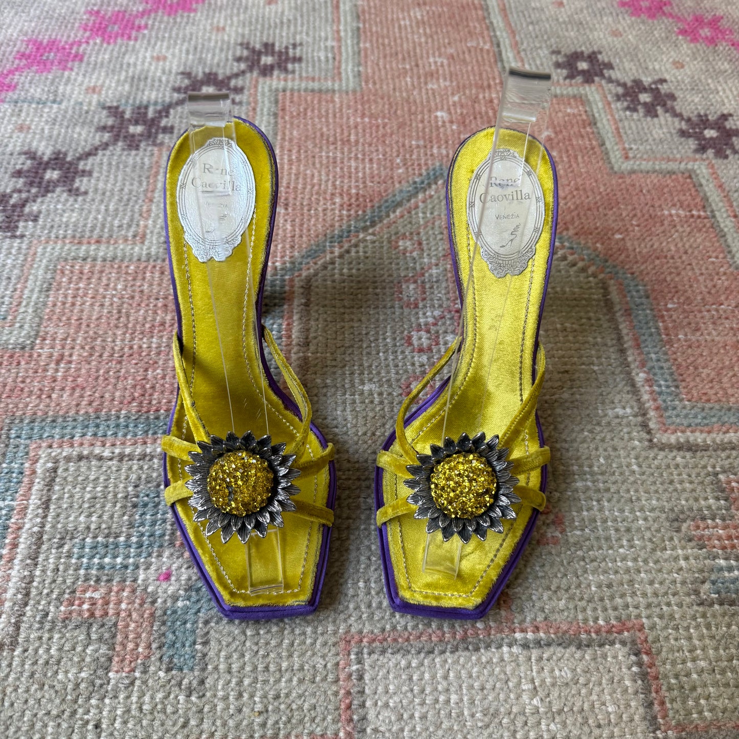 Y2K Sunflower Velvet René Caovilla Platforms - US 7.5