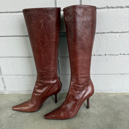 00s Jimmy Choo Cinnamon Brown Leather Boots - US size 5