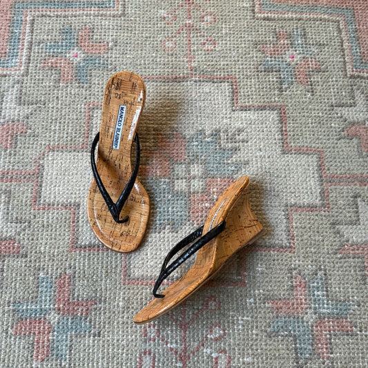 Y2K Manolo Blahnik Python Thong Wedge - US 5