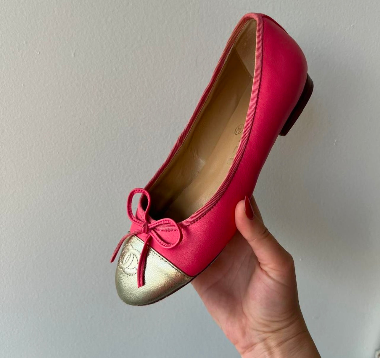 Chanel Pink and Gold Ballet Flats - US 7