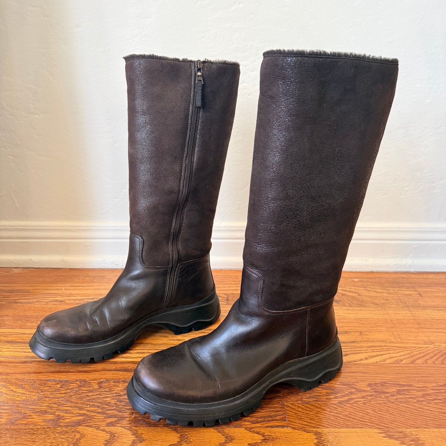 F/W2003 Prada Shearling Lug Sole Boots - US 8