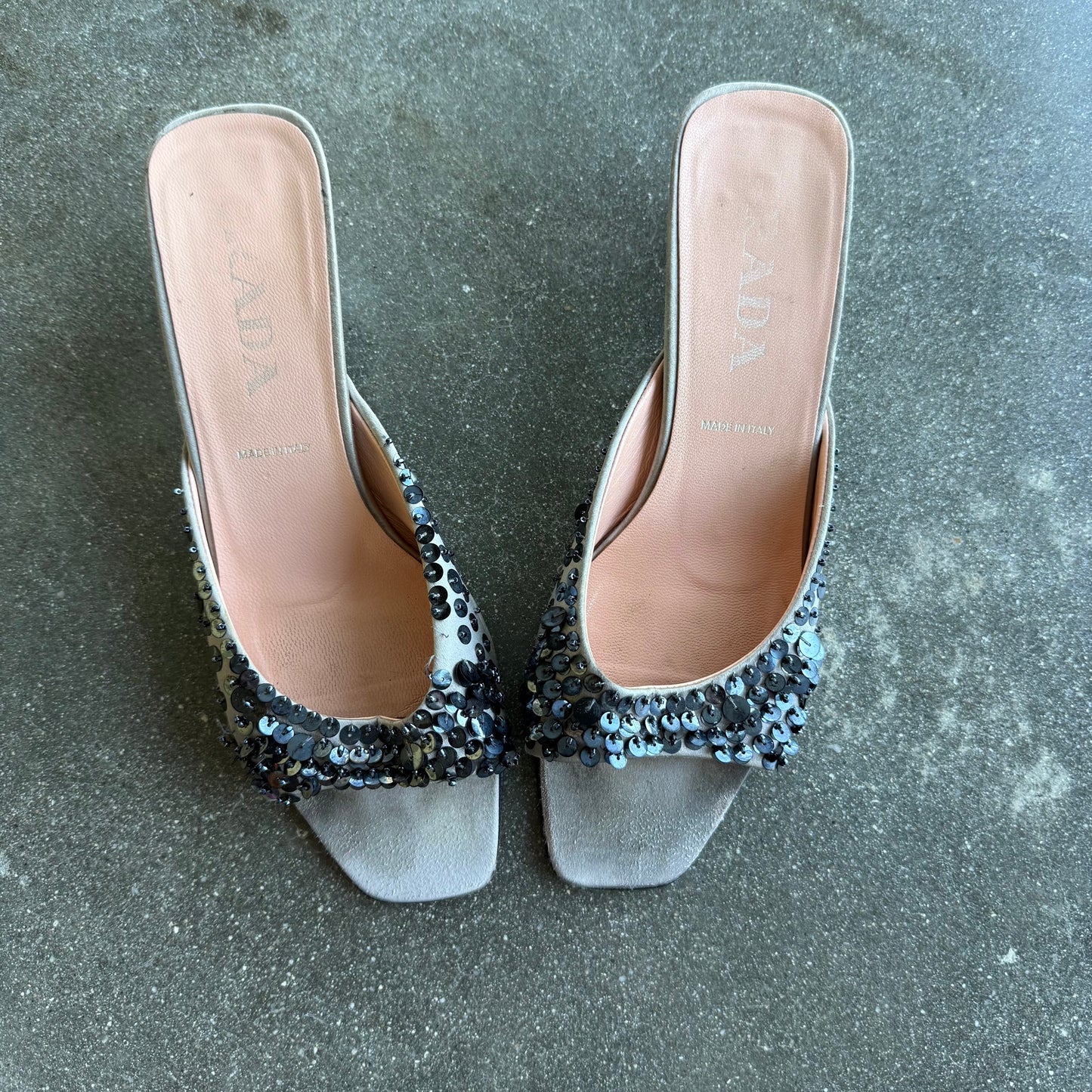S/S1999 Prada Silk Satin Sequin Mules - US 7.5