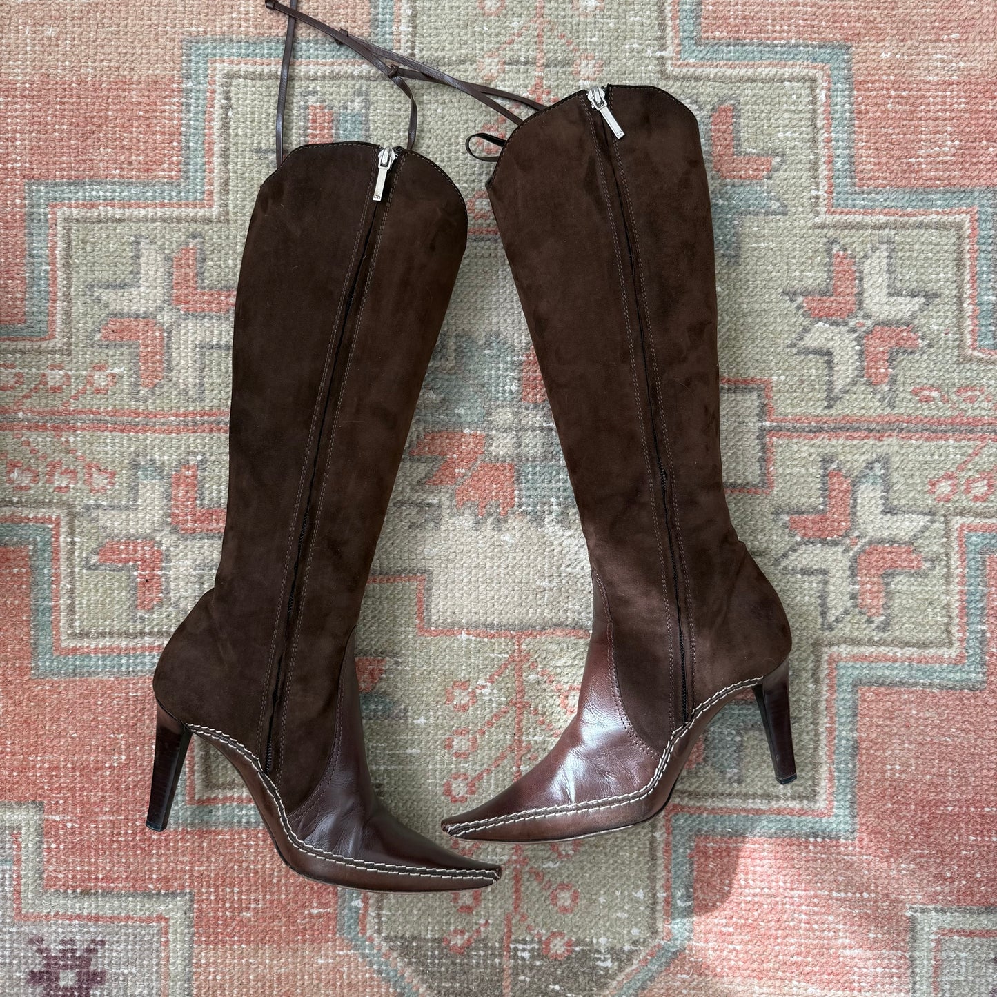 F/W2001 Galliano Dior Chocolate Suede Lace Up Western Boots - US 7