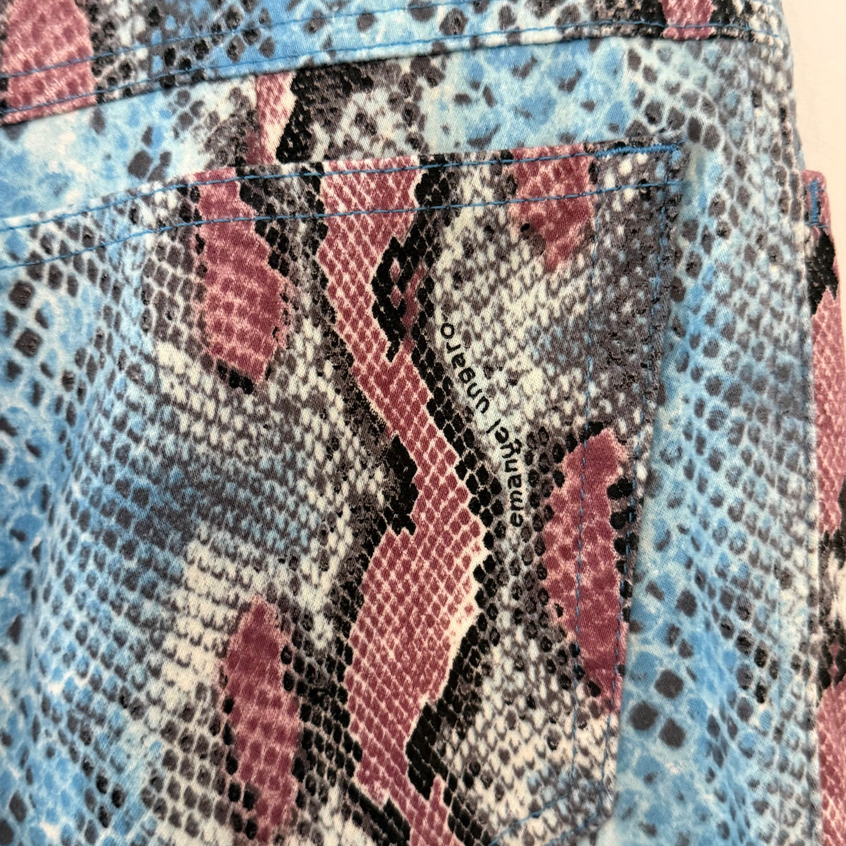 Y2K Ungaro Blue and Pink Snake Print Jeans -  US 4