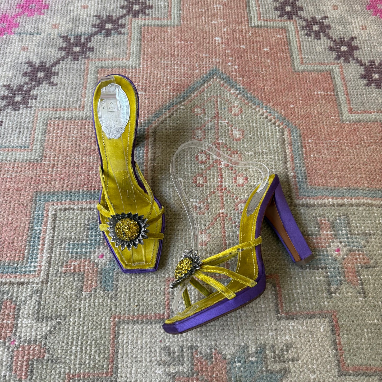 Y2K Sunflower Velvet René Caovilla Platforms - US 7.5