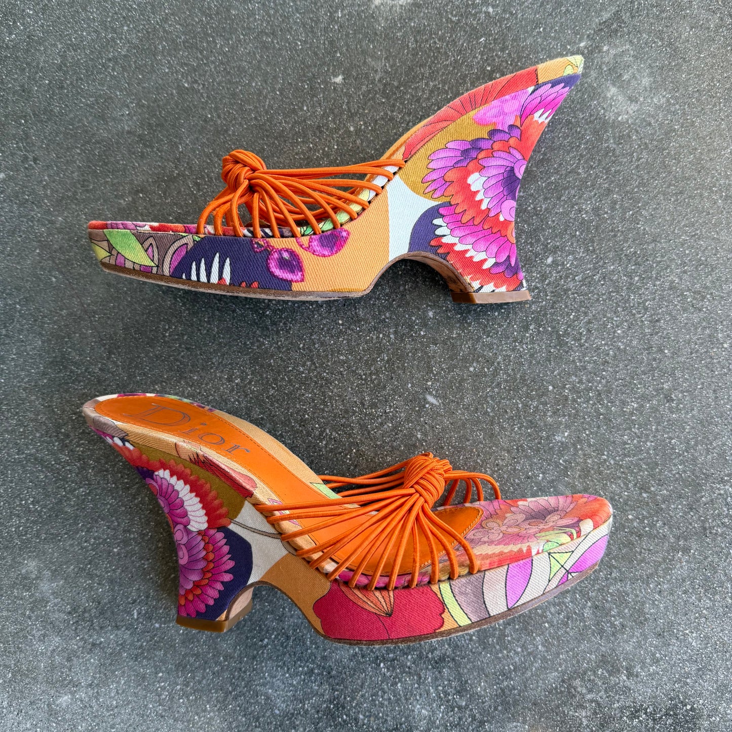 S/S2003 Galliano Dior Tropical Knotted Wedges - US 7.5