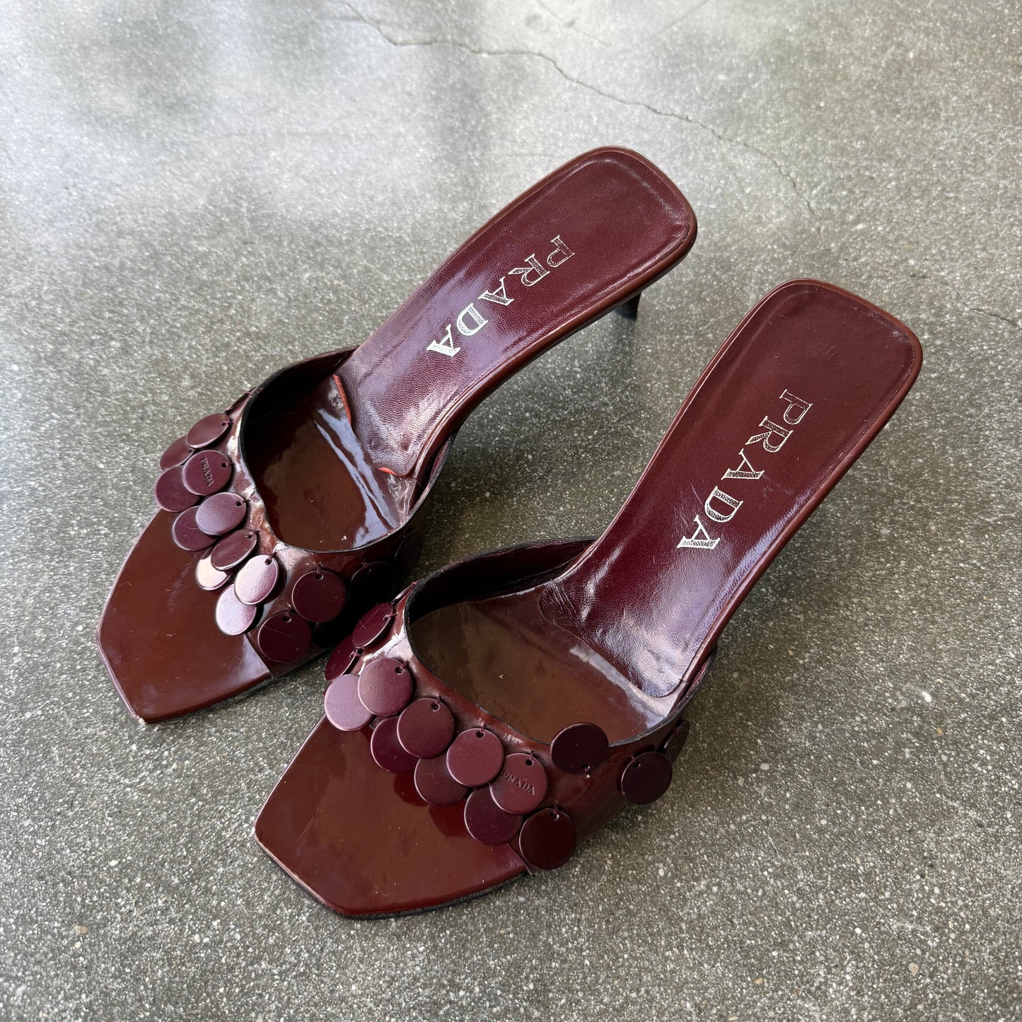 S/S2000 Prada Burgundy Pailette Mules - US 8