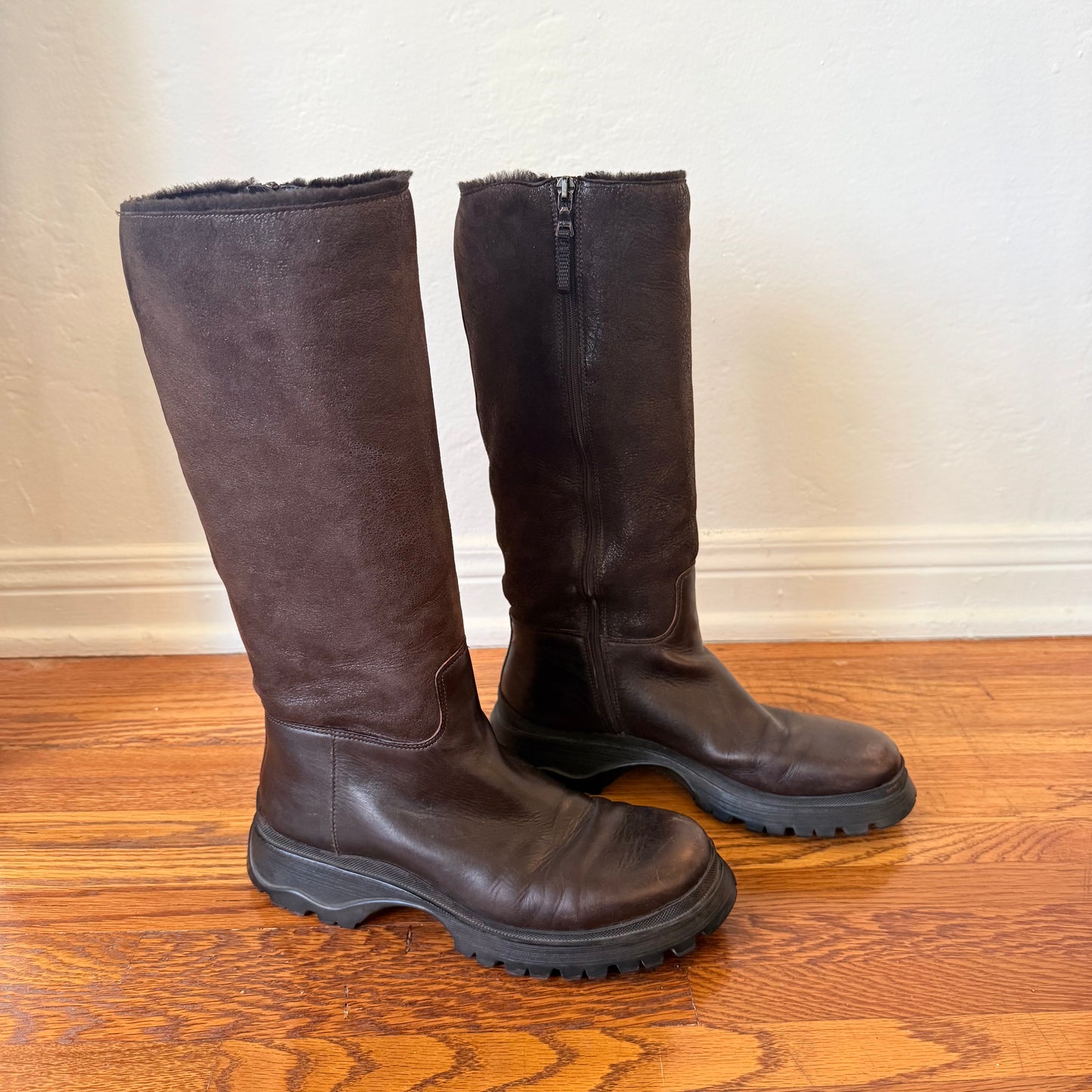 F/W2003 Prada Shearling Lug Sole Boots - US 8