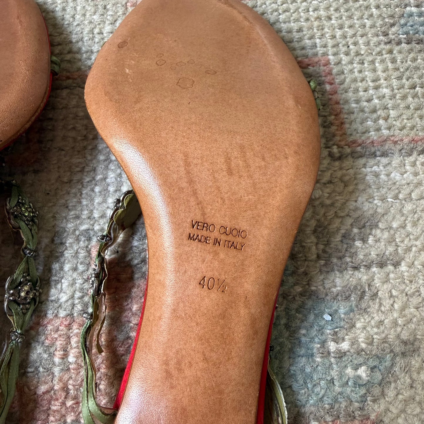 Y2K Red Silk Satin Jeweled René Caovilla Sandals - US 9