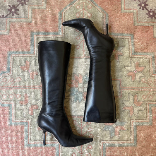Jimmy Choo Black Leather Kid Boots - US 6