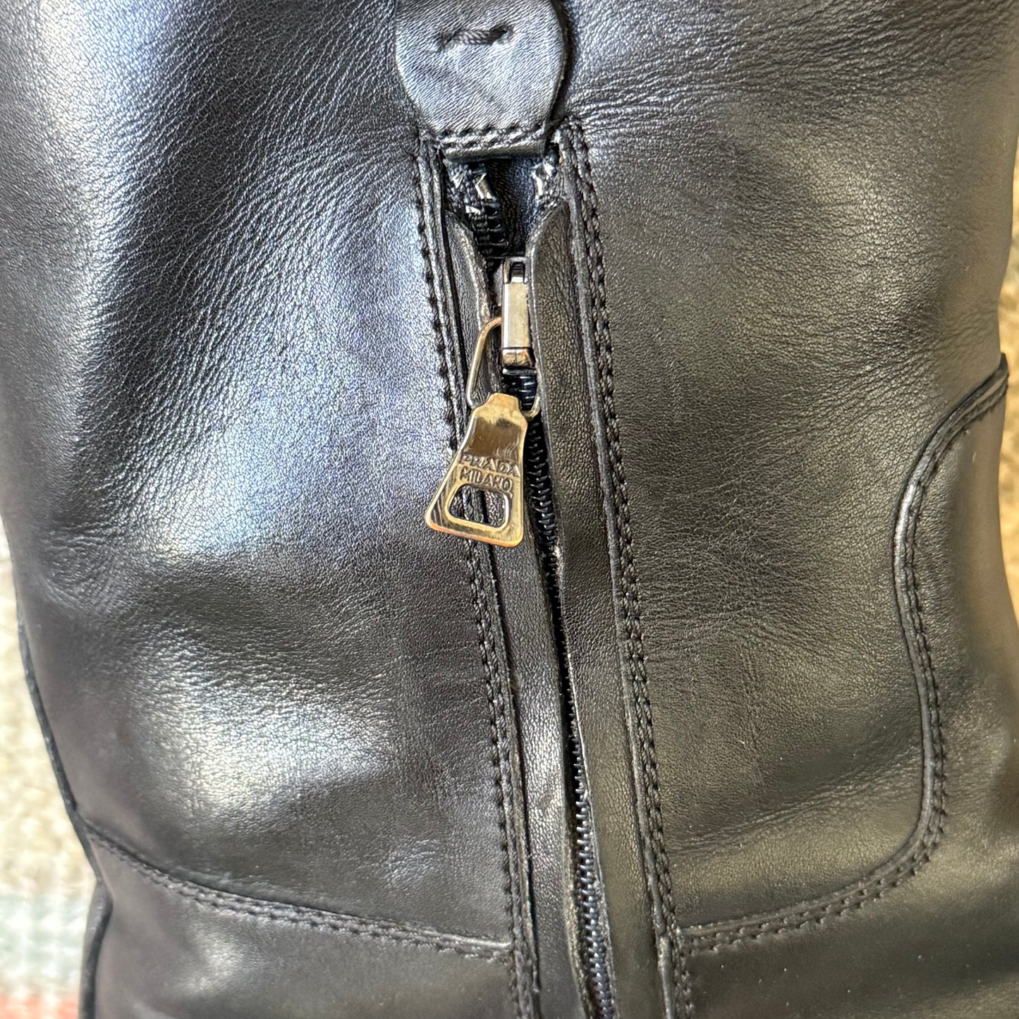 F/W2002 Prada Black Lug Sole Leather Boots - US 10.5
