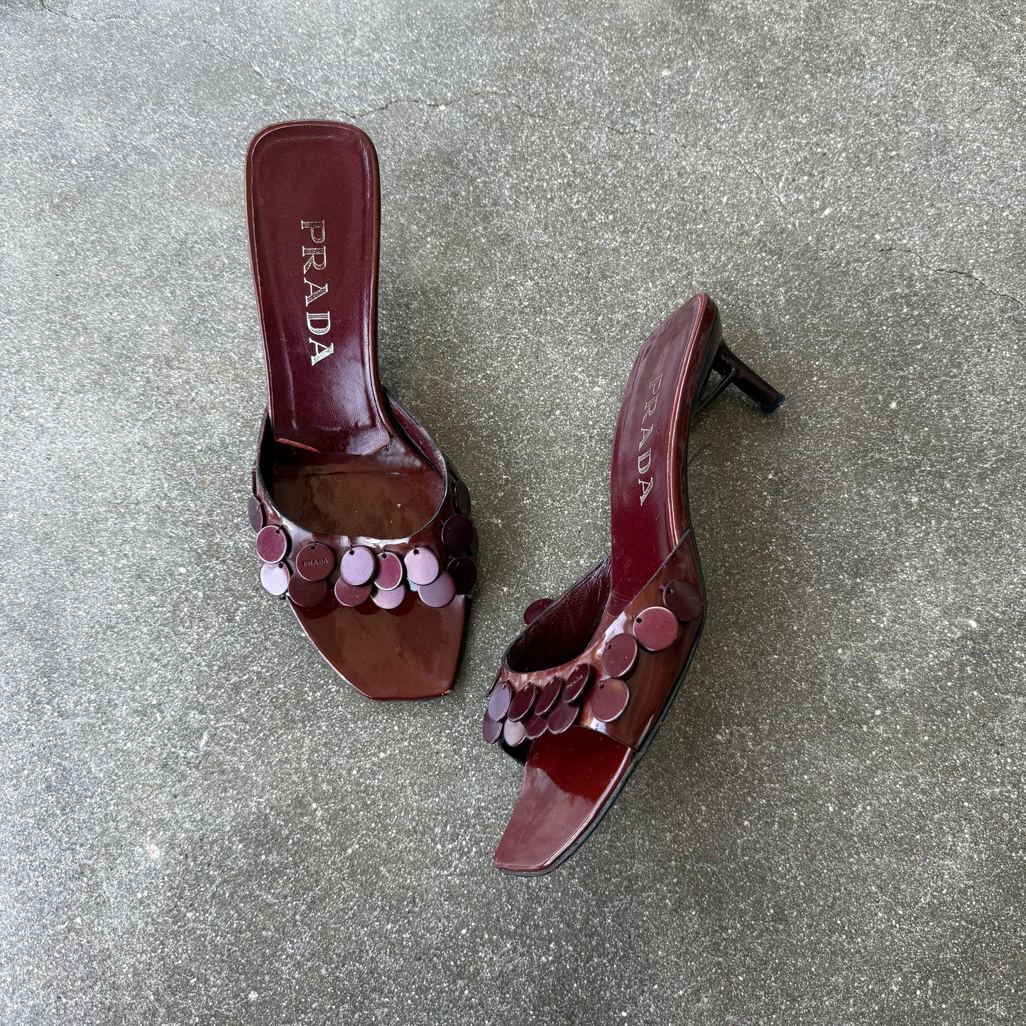 S/S2000 Prada Burgundy Pailette Mules - US 8