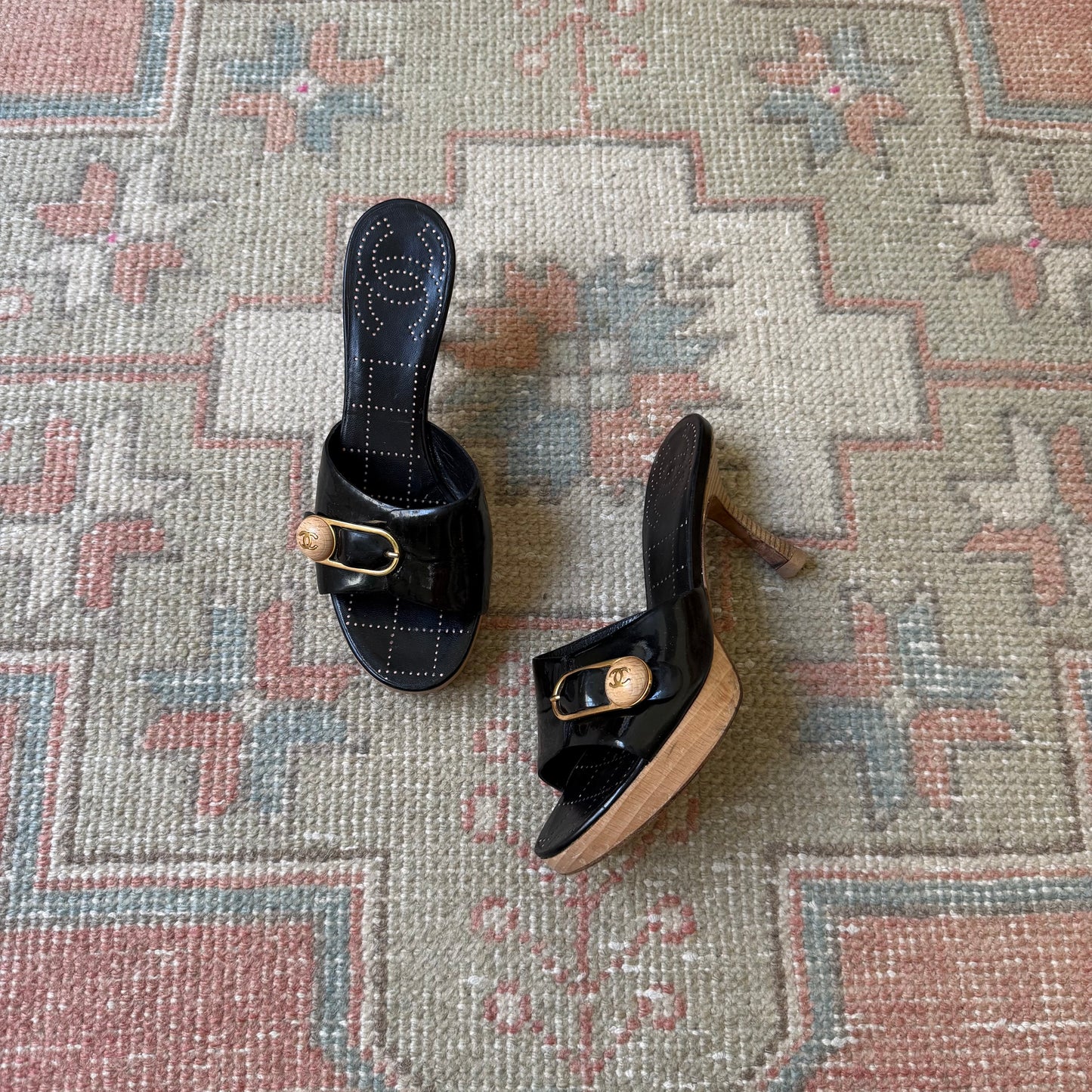 S/S2002 Chanel Black Safety Pin Mules - US 6