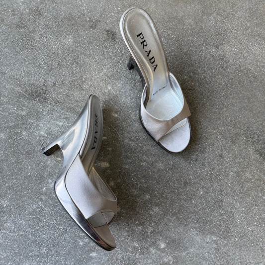 SS98 Prada Silver Satin Metallic Wedges - US 6.5-7