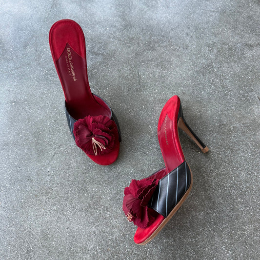 Early 00s Dolce & Gabbana Rosette Pinstripe Mules - US 7.5