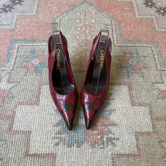 F/W2001 Chanel Camellia Slingback Pumps - US 6