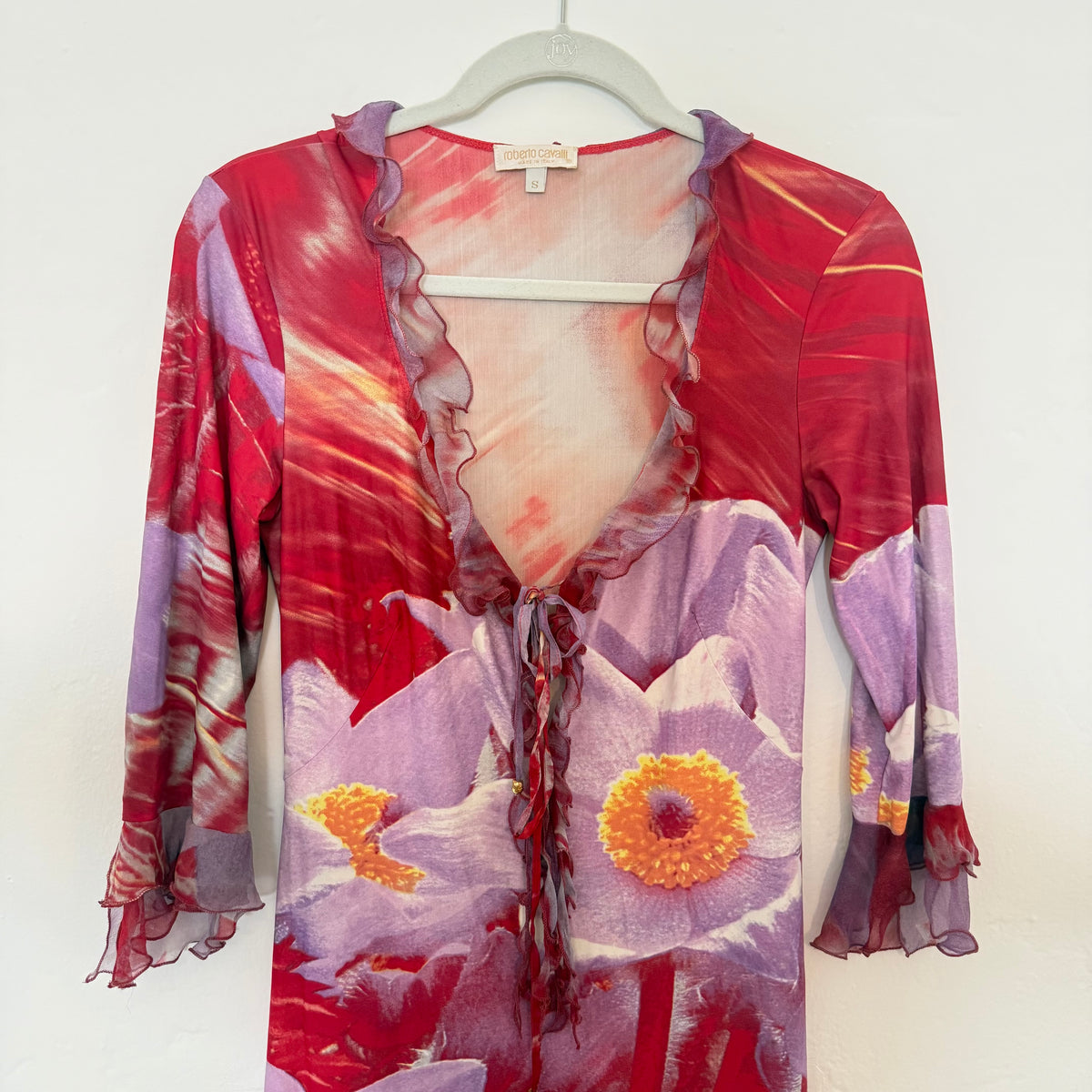 S/S2000 Roberto Cavalli Floral Ruffle Dress - US S-L