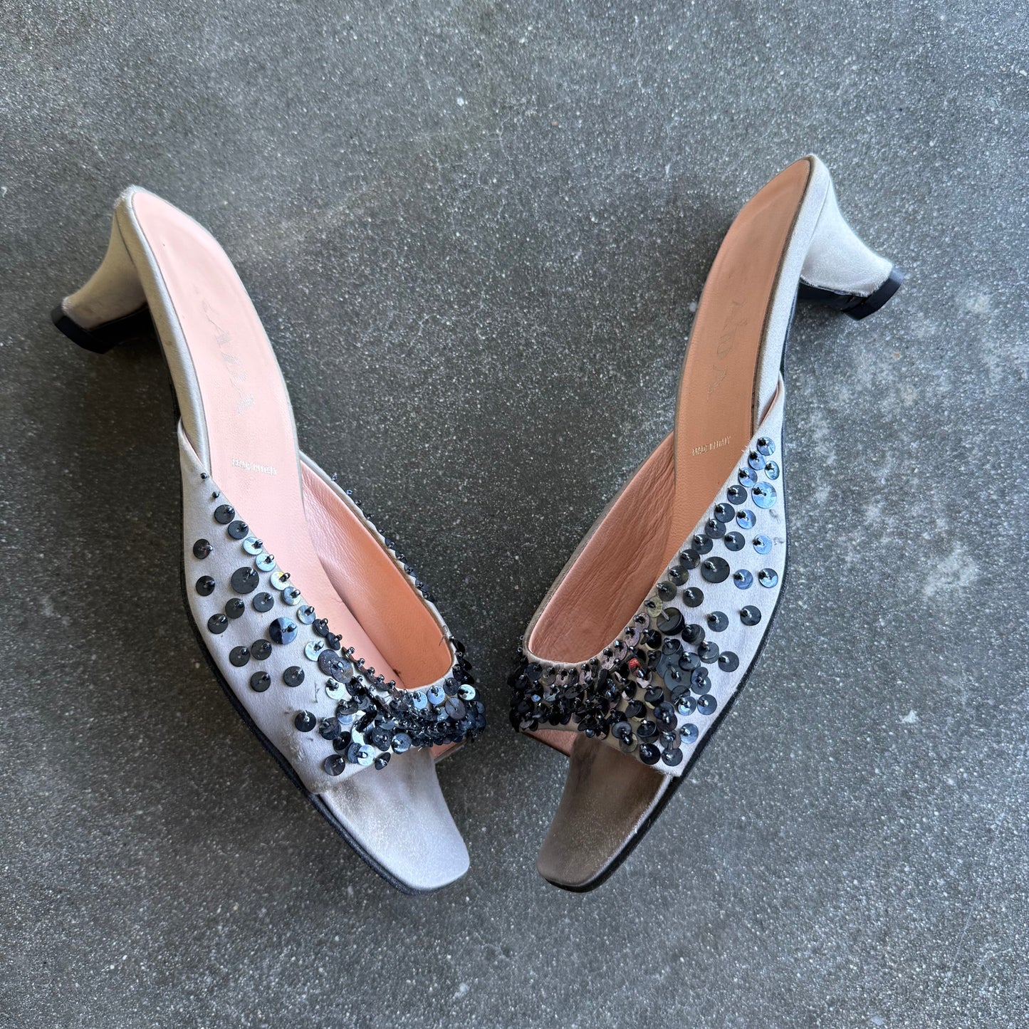 S/S1999 Prada Silk Satin Sequin Mules - US 7.5